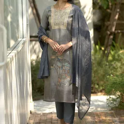 all about you Floral Printed Sequinned Tissue Straight Kurta With Trousers & Dupatta-22