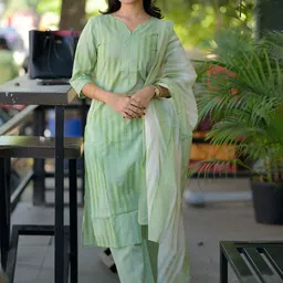 GoSriKi Striped Notch Neck Straight Kurta With Trousers & Dupatta-picture-44