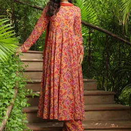 KALINI Floral Printed Round Neck A Line Georgette Kurta With Trousers & Dupatta-picture-17