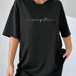 SALUJA FABRICS Women Printed Drop-Shoulder Sleeves Pockets T-shirt-image-2