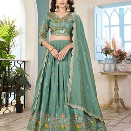 Shee Star Embroidered Sequinned Semi-Stitched Lehenga & Unstitched Blouse With Dupatta-image-82