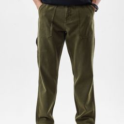 Snitch Men Olive Mid-Rise Pure Cotton Baggy Jeans-image-19
