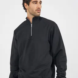 Styli Men Solid Mock Collar Cotton Pullover Ribbed Sweatshirt-picture-21
