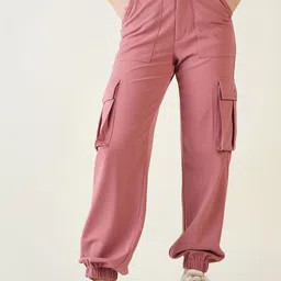 aayu Women Relaxed Loose Fit High-Rise Wrinkle Free Cargo Style Jogger Trousers-image-54
