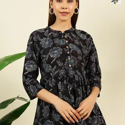 THE FAB FACTORY Women Pack Of 2 Floral Printed Gathered Mandarin Collar Empire Top-picture-9