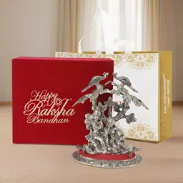 INTERNATIONAL GIFT Silver Plated Radha Krishna Idol with Box and Raksha Bandhan Tag-image-90