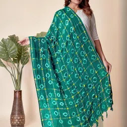 EBADAT Printed Teal Cotton Dupatta-16