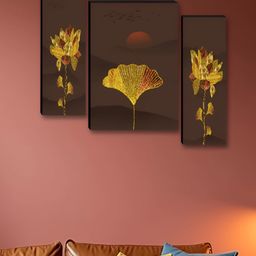 Myntra Elegant Homes Brown & Gold-Toned 3 Pieces Floral Printed Wall Paintings-image-20