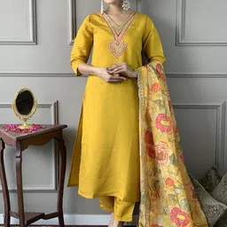 Siya Fashion Embroidered V-Neck Thread Work Straight Kurta With Trousers And Dupatta-picture-43