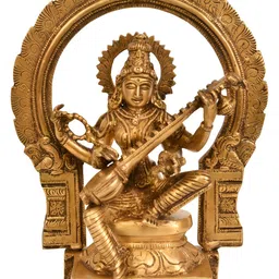 Exotic India Gold-Toned Goddess Saraswati Brass Idol Showpiece-image-39