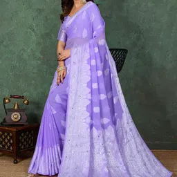 TASRIKA Purple Ethnic Motifs Aari Work Pure Georgette Saree-picture-17