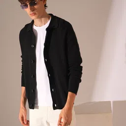 SELECTED Men Solid Lapel Collar Cardigan-image-52