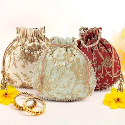 Kuber Industries Set of 3 Embroidered Potli Clutch-9