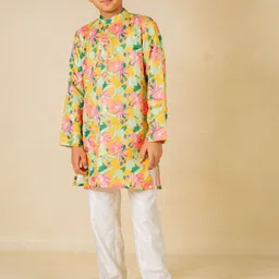 Jilmil Boys Floral Printed Satin Kurta with Pyjama-image-73