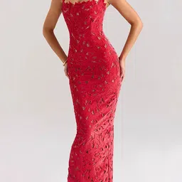 bebe Women Shoulder Straps Fit & Flare Maxi Dress-image-29
