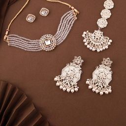 Anouk Silver-Plated Kundan Studded & beaded Jewellery Set-image-63
