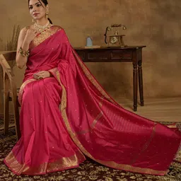 Sangria Zari Pure Silk Saree With Blouse Piece-picture-12