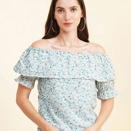 Fbella Floral Print Off-Shoulder Flutter Sleeve Ruffles Georgette Top-picture-16
