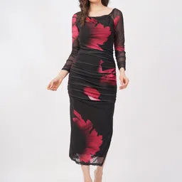 Deshi Girl Floral Printed Slits Gathered or Pleated Net Bodycon Maxi Dress-picture-46