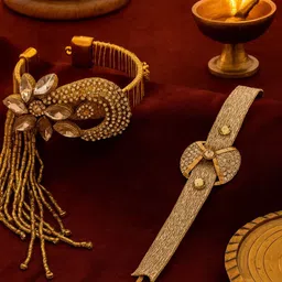 PANASH Set Of 2 Stone-Studded Bhaiya Bhabhi Rakhi Gift Set-43
