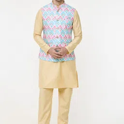 Arihant Rai Sinha Pure Silk Chevron Woven Design Mandarin Collar Nehru Jacket-41