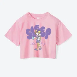 YK Warner Bros Girls Looney Tunes Printed Pure Cotton Applique Boxy T-shirt-picture-37