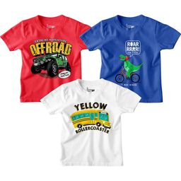 BonOrganik Boys Pack of 3 Graphic Printed Round Neck Cotton T-shirts-48