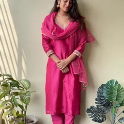 Royal Export Ethnic Motifs Embroidered Straight Kurta with Trousers & Dupatta-picture-57