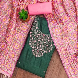 KALINI Floral Embroidered Thread Work Unstitched Dress Material-image-56