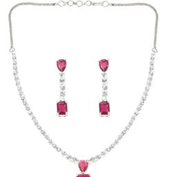 PRIVIU Silver-Plated American Diamond Studded Jewellery Set-image-54