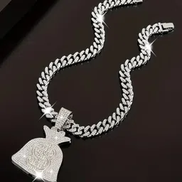 Krelin Men Stainless Steel Rhinestone Studded Contemporary Hip-Hop Pendant With Chain-picture-6