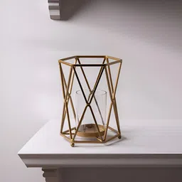 LETSBOHO Gold-Toned & Transparent Hexagonal Candle Holder-28