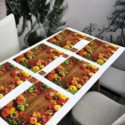 REVEXO 12 Pcs Brown & Yellow Printed Table Placemats With Coasters-38
