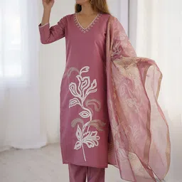 KALINI Women Ethnic Motifs Embroidered Regular Thread Work Kurta with Pyjamas & Dupatta-picture-1