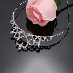 Ziory Girls Silver Plated Floral Design Hairband Tiara-53