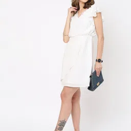 MISH Flutter Sleeve Layered Georgette A-Line Dress-image-26
