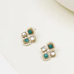 BeAbhika Gold-Plated Kundan Studded & Pearls Beaded Studs-21