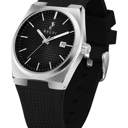 Sylvi Men Patterned Dial & Straps Analogue Multi Function Watch Pro-Blk-Silver-Blk-PU image 3