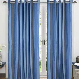 Saral Home Blue & Grey Set of 2 Striped Room Darkening Long Door Curtain-81