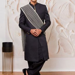 VASTRAMAY Men Sherwani Set With Embroidered Dupatta-29