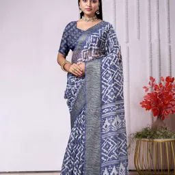DIVASTRI Pure Cotton Ikat Saree-image-0