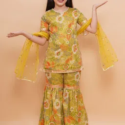 PICCOLO Girls Floral Printed Gotta Patti Kurti With Sharara & Dupatta-picture-15
