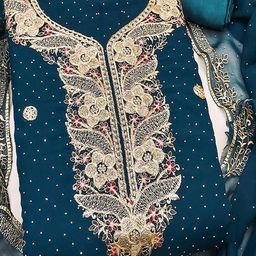 peachmode PeachmodeWomen Blue Embroidered Silk Georgette Unstitched Dress Material-picture-36