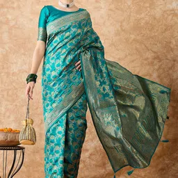 MANVAA Woven Design Zari Silk Blend Banarasi Saree-image-38