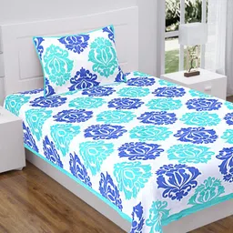 Aura Blue & White Ethnic Motifs 144 TC Queen Bedsheet with 2 Pillow Covers-image-93