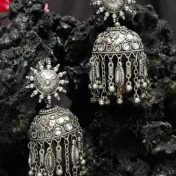 YouBella Silver-Plated Oxidised Contemporary Jhumkas Earrings-image-43