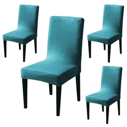 HOKIPO 4 Pieces Turquoise Blue Velvet Square Chair Covers 200 GSM-image-75