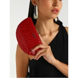 KLEIO Vegan Croco Zipper Closure Half Moon Wristlet Wallet Clutch for Women-picture-6