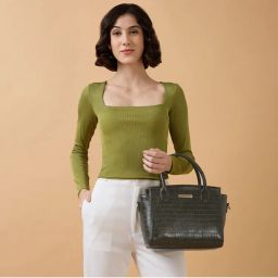 Caprese Women Cristina Green Satchel with Detachable Strap (M)-picture-5