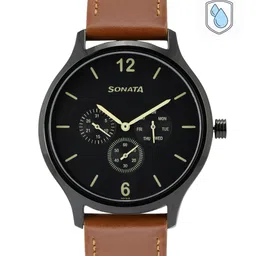 Sonata Men Charcoal Grey Dial & Brown Straps Analogue Watch 7140NL01-image-55